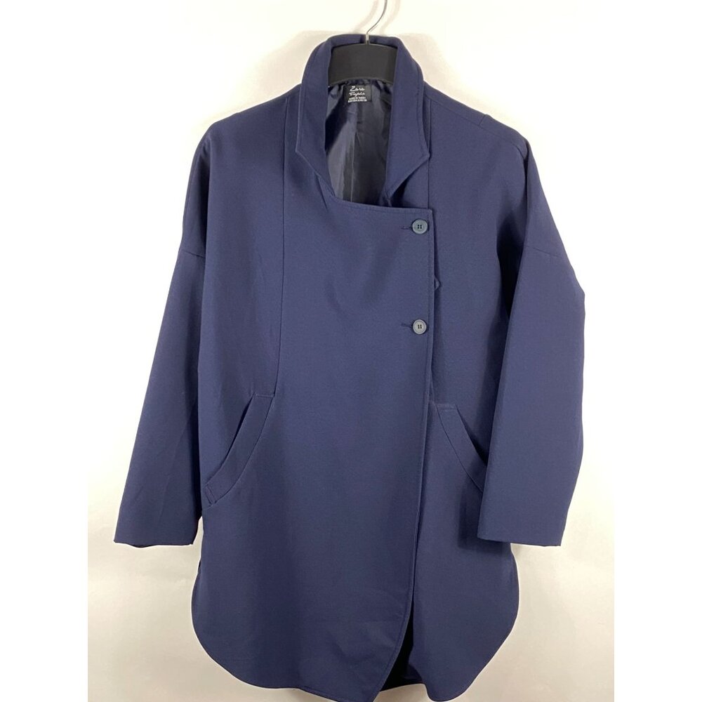 Zara Trafaluc Lined 2-Button Pocket Coat Navy Blue Size Medium Women's F137